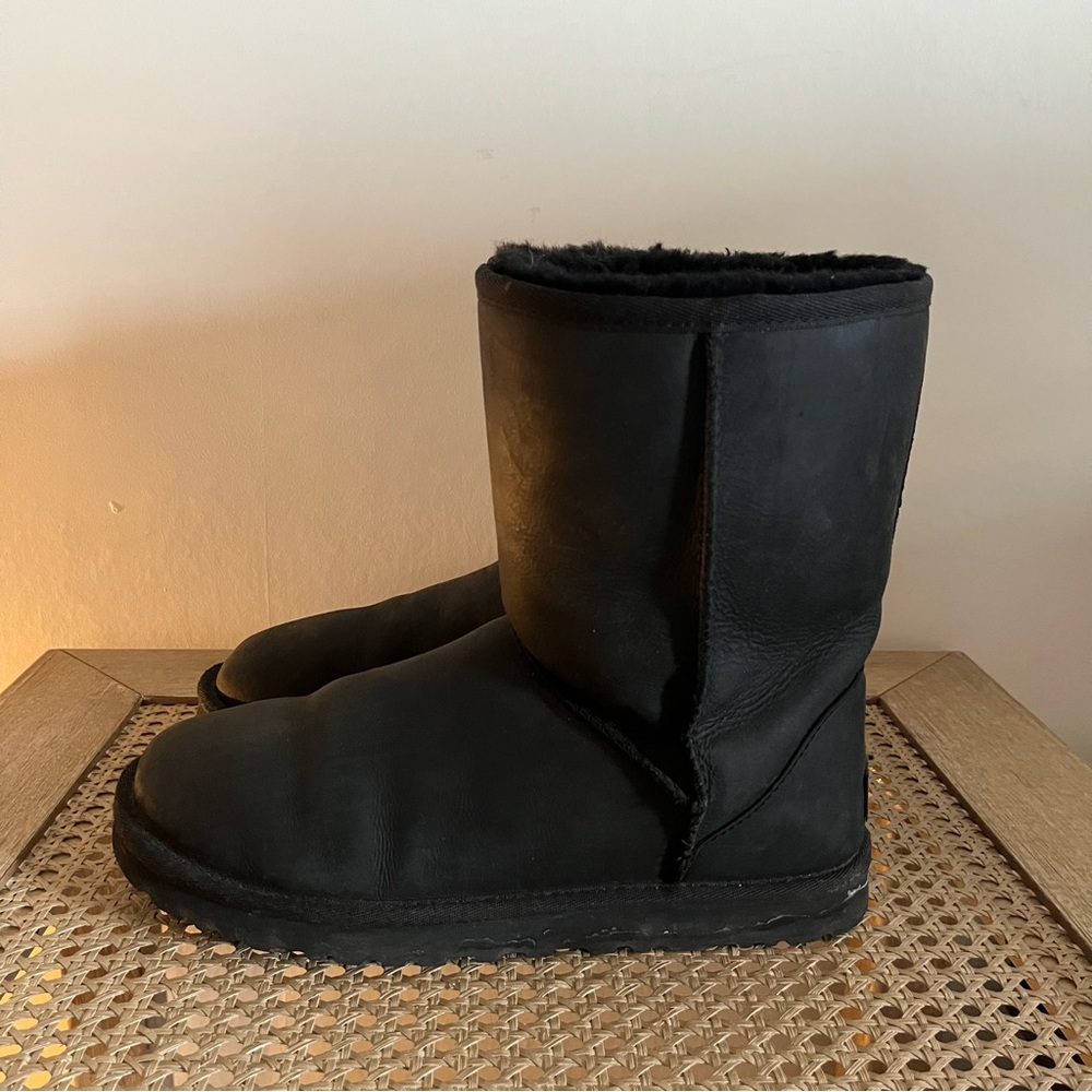 UGG classic waterproof black leather short boot size 9